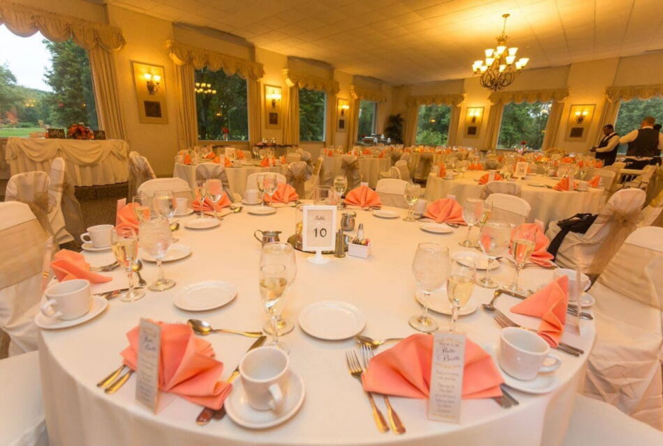 Coral and gold table theme